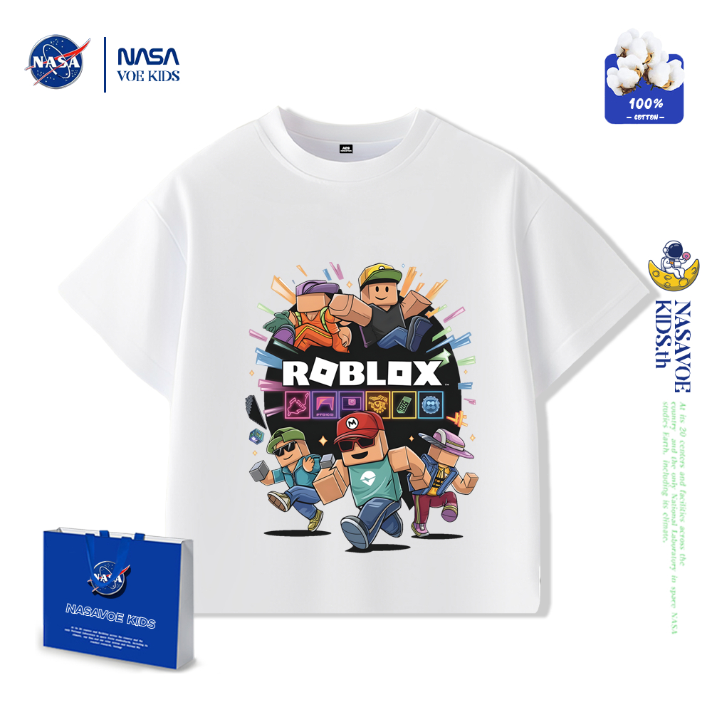 เสื้อยืดเด็กแขนสั้นNASAVOEBABY คอกลม ทำจากผ้าฝ้ายแท้ 100% เหมาะสำหรับเด็กชาย