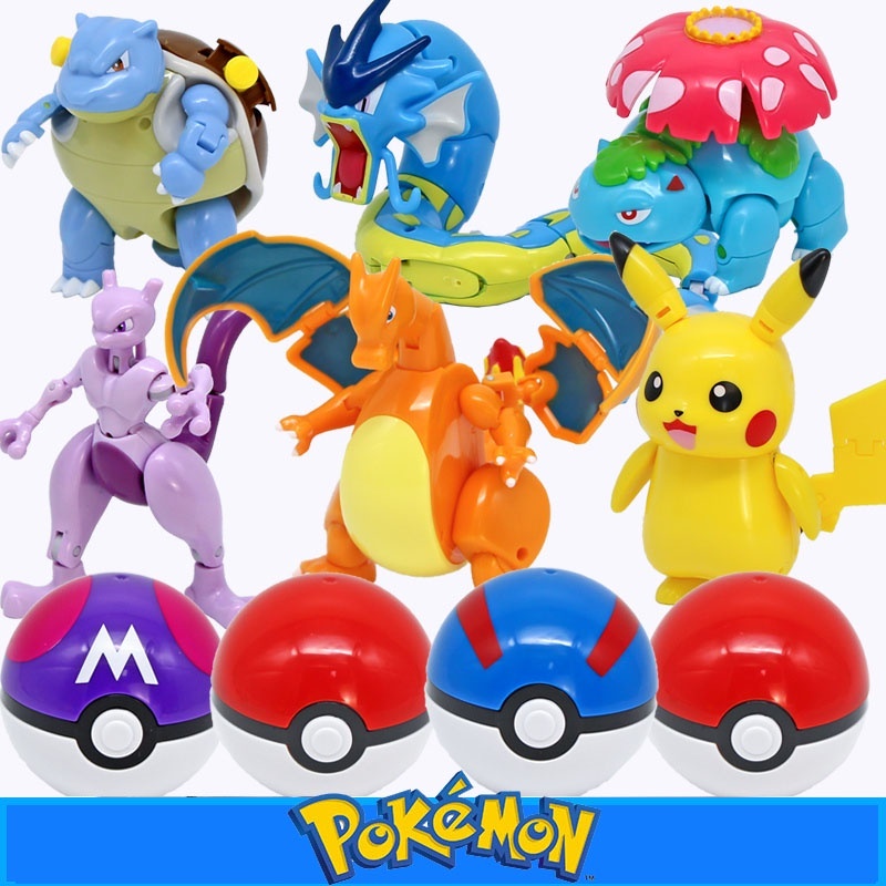 แท้ Pokemon Gashapon โปเกมอน Pikachu Charizard Gengar Dragonite Action Figures Pokeball ของเล่นเด็ก