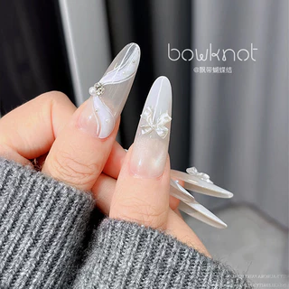 Rou Bao 50 ชิ้นเล็บเพิร์ลสีขาวโบว์ริบบิ้น Girly 3D เรซิ่นเล็บ Art DIY Charms ตกแต่ง