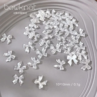 Rou Bao 50 ชิ้นเล็บเพิร์ลสีขาวโบว์ริบบิ้น Girly 3D เรซิ่นเล็บ Art DIY Charms ตกแต่ง