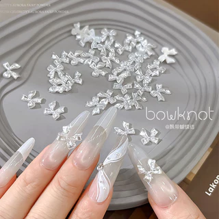 Rou Bao 50 ชิ้นเล็บเพิร์ลสีขาวโบว์ริบบิ้น Girly 3D เรซิ่นเล็บ Art DIY Charms ตกแต่ง