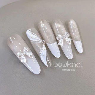Rou Bao 50 ชิ้นเล็บเพิร์ลสีขาวโบว์ริบบิ้น Girly 3D เรซิ่นเล็บ Art DIY Charms ตกแต่ง