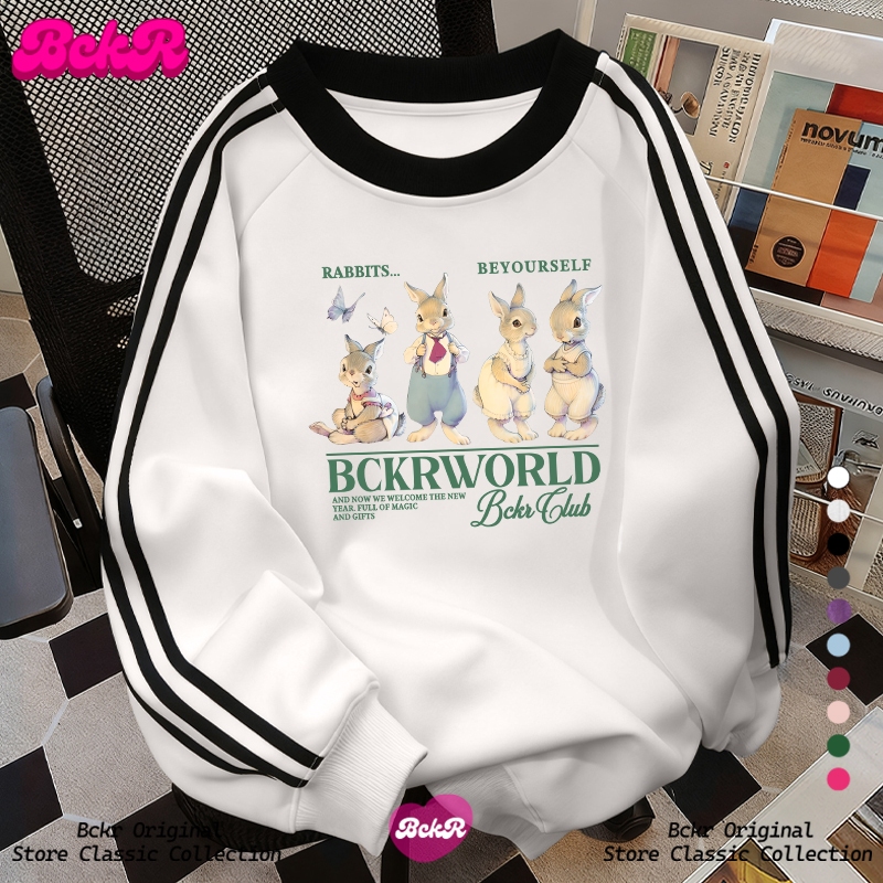 【จัดส่งจากกรุงเทพฯ】🔥BCKR ลายสามแถบ ลายกระต่าย คอกลม เสื้อ🐇oversize เสื้อผญ แขนยาว สเวตเตอร์YG2852 - รูปที่ 7