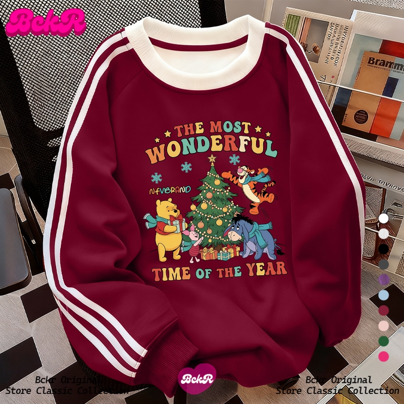 【จัดส่งจากกรุงเทพฯ】 BCKR ลายสามแถบ วันคริสต์มาส คอกลม แขนยาว สเวตเตอร์ oversize เสื้อผญ เสื้อYG646