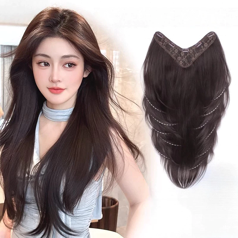 วิกผมเทียมติดคลิป 45-60CM ผมลอนใหญ่หนาแน่น สวมใส่สบายมองไม่เห็นรอยต่อ