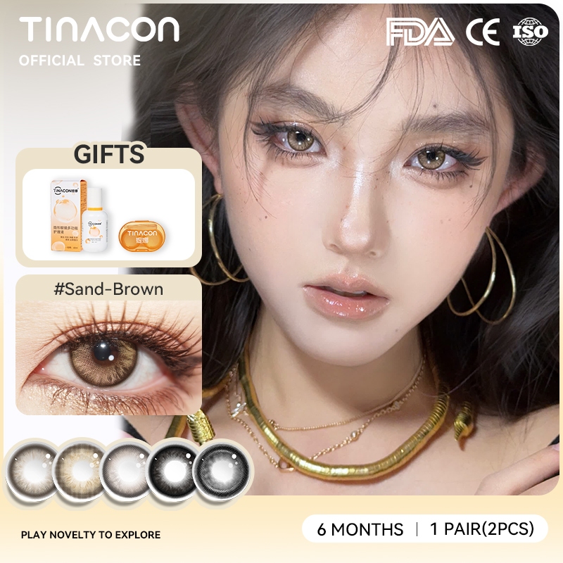TINACON คอนแทคเลนส์ 1คู่(2ชิ้น) DIA14.2mm บิ๊กอาย 6เดือน ใส่สบายสายตาสั้น 【0.00-8.00】ตาลูกครึ่ง