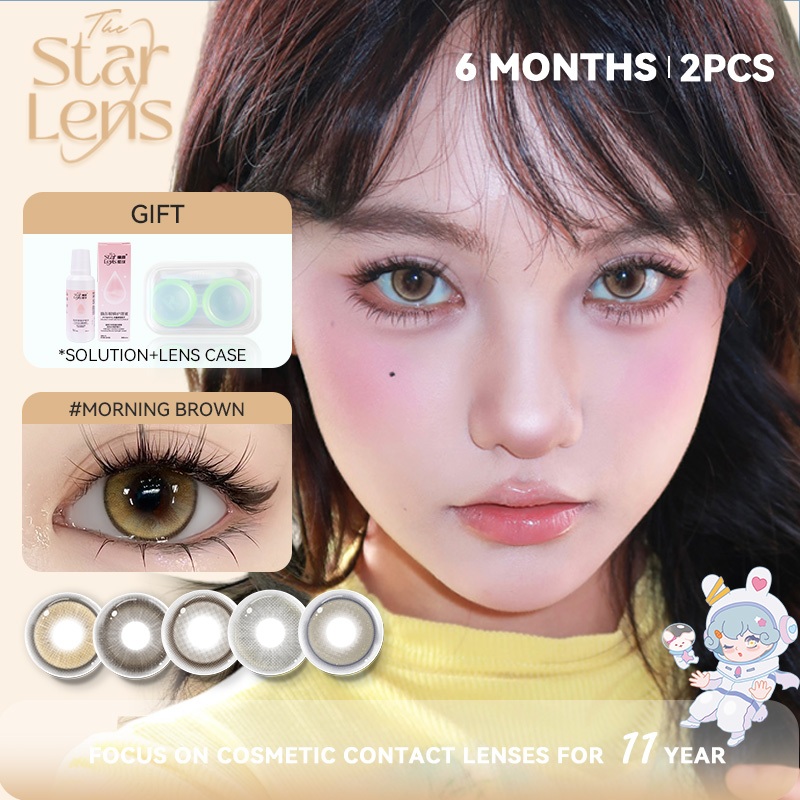 Starlens คอนแทคเลนส์ 1 คู่ DIA14.2-14.5mm lens คอนแทคเลนส์สีน้ําตาล/เทา คัดเกรด 0.0-8.0 สําหรับ 6 เดือน คอนแทคเลนส์ธรรมชาติ