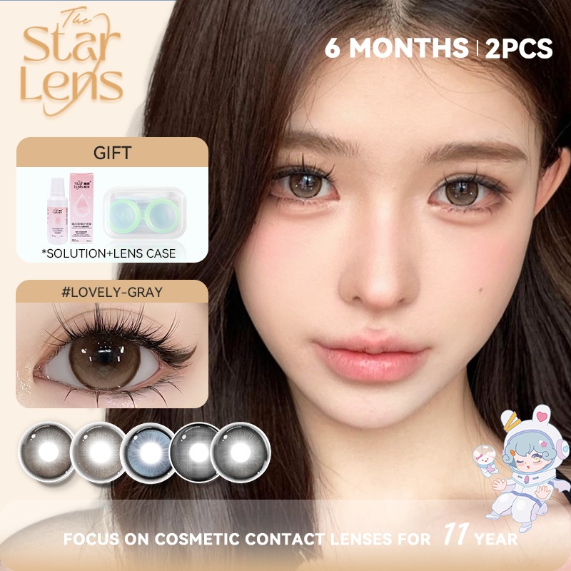 Starlens คอนแทคเลนส์ 1 คู่ DIA14.2-14.5mm คอนแทคเลนส์สีเทาเกรด 0.0-8.0 สําหรับ 6 เดือนใช้