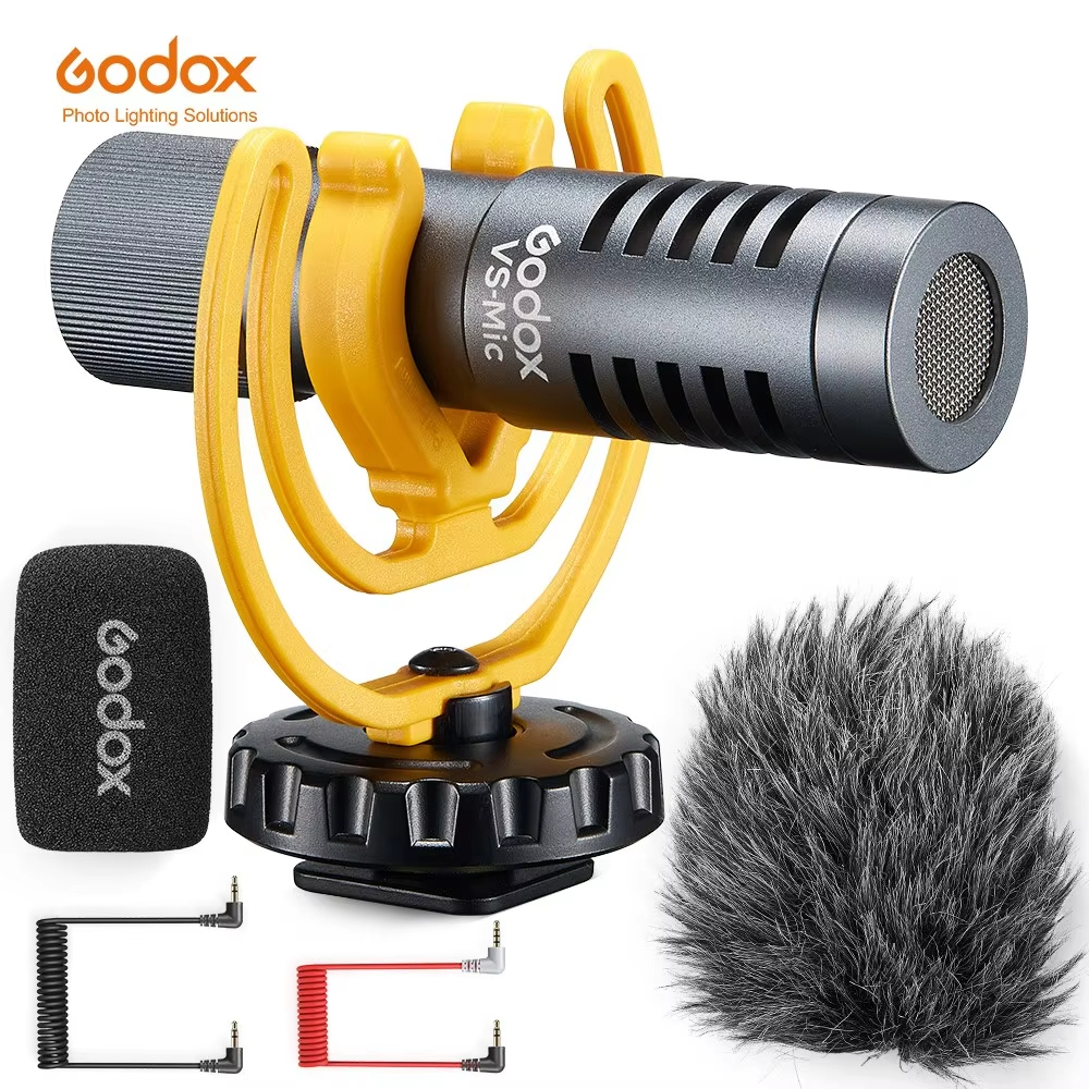 Godox VS-Mic Compact Shotgun ไมโครโฟน 3.5 มม.ไมโครโฟนสําหรับ iPhone Android สมาร์ทโฟนกล้อง DSLR สําหรับไมโครโฟนบันทึกวิดีโอ