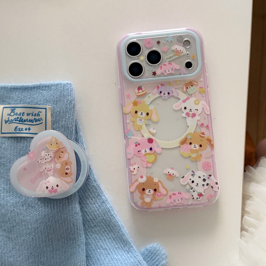 หรูหราน่ารักสีชมพูสายรุ้งขนมกระต่ายกับเขย่าเพลงวงเล็บแม่เหล็กเคสโทรศัพท์เหมาะสําหรับ ไอโฟน 13 14 15 16 17 มือโปร สูงสุด ป้องกันกันกระแทกฝาหลัง