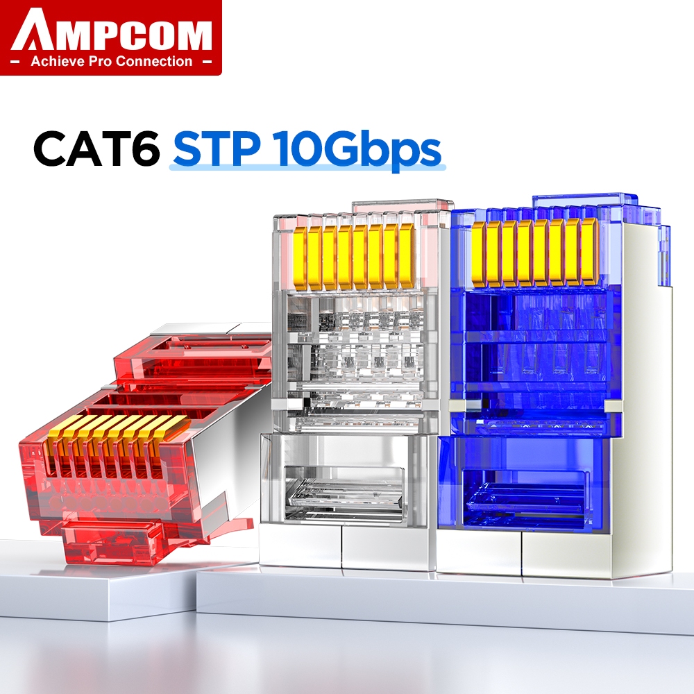 AMPCOM โมดูล shield RJ45 ชิ้น 30/50, สายเคเบิล Ethernet 8P8C, ขั้วหัวสายเคเบิล Ethernet 50u ชิ้น 50 ชิ้น ชิ้นเสรี ทองเหลืองแผ่นชนิดชิ้นเสรี Ethernet connector