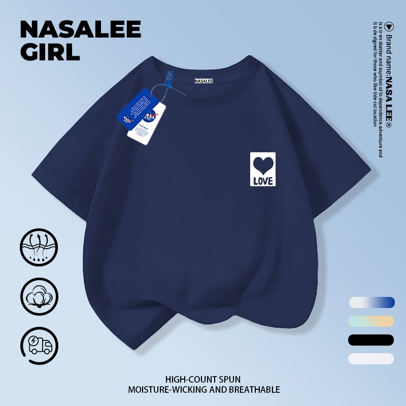 【จัดส่งทันที×ถึงใน 2 วัน】เสื้อยืดเด็ก NASA ลายหัวใจเรียบง่าย สีน้ำเงินเข้มช่วยให้ผิวขาวโดดเด่น สำหรับเด็กอายุ 3-16 ปี