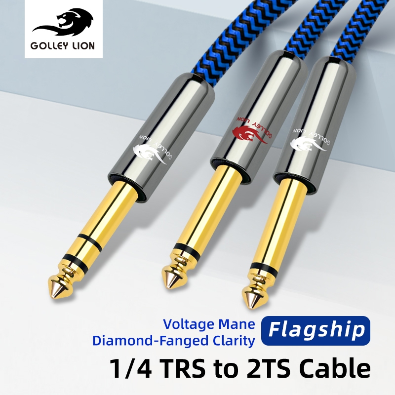 GOLLEY LION 1/4 นิ้ว TRS ถึง Dual TS Y Splitter Cable, Gold Plated 6.35mm Stereo Male to 2 Mono Male Breakout Cable for Audio Interface, Mixer, Amplifier ราคาถูก Shopee Lazada