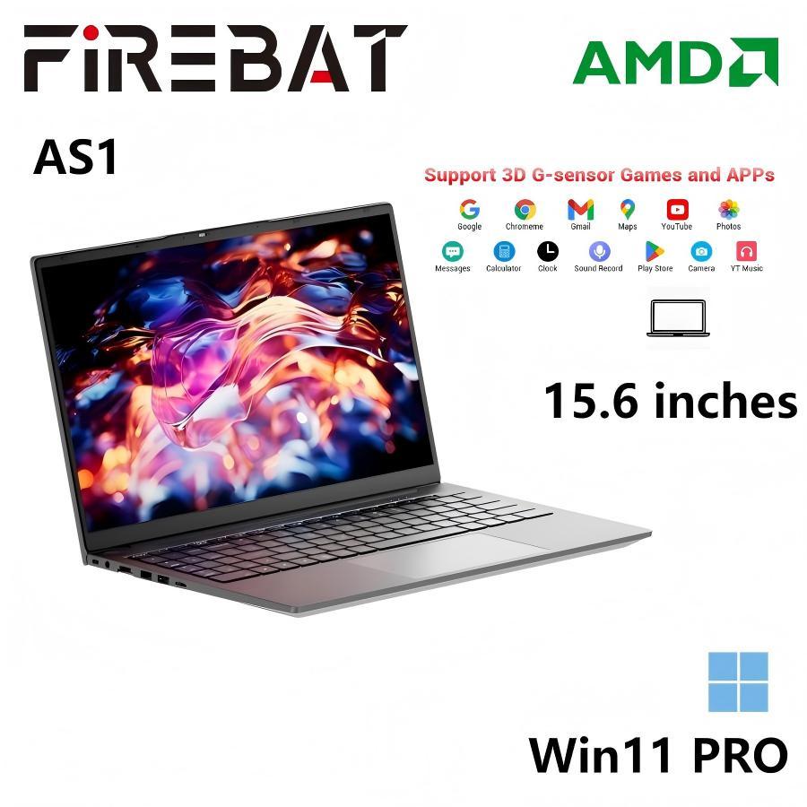 FIREBAT Laptop AS1 Matte Black , Win11 PRO 15.6 นิ้ว, AMD Ryzen 5 7430U, 16 GB RAM 512SSD