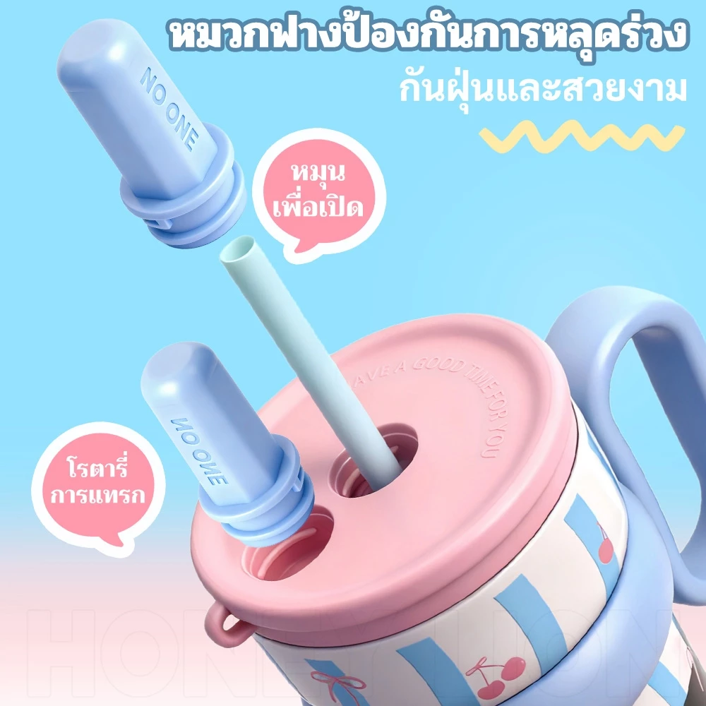 HoneyLion กระติกน้ำเครื่องดูดฝุ่น540ml เก็บความเย็น 12ชม. กันรั่ว 360° - สแตนเลส 316 2 วิธีดื่ม มี charm แมวน่ารัก ใช้ในรถ thumbnail 8