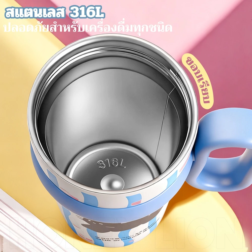 HoneyLion กระติกน้ำเครื่องดูดฝุ่น540ml เก็บความเย็น 12ชม. กันรั่ว 360° - สแตนเลส 316 2 วิธีดื่ม มี charm แมวน่ารัก ใช้ในรถ thumbnail 10