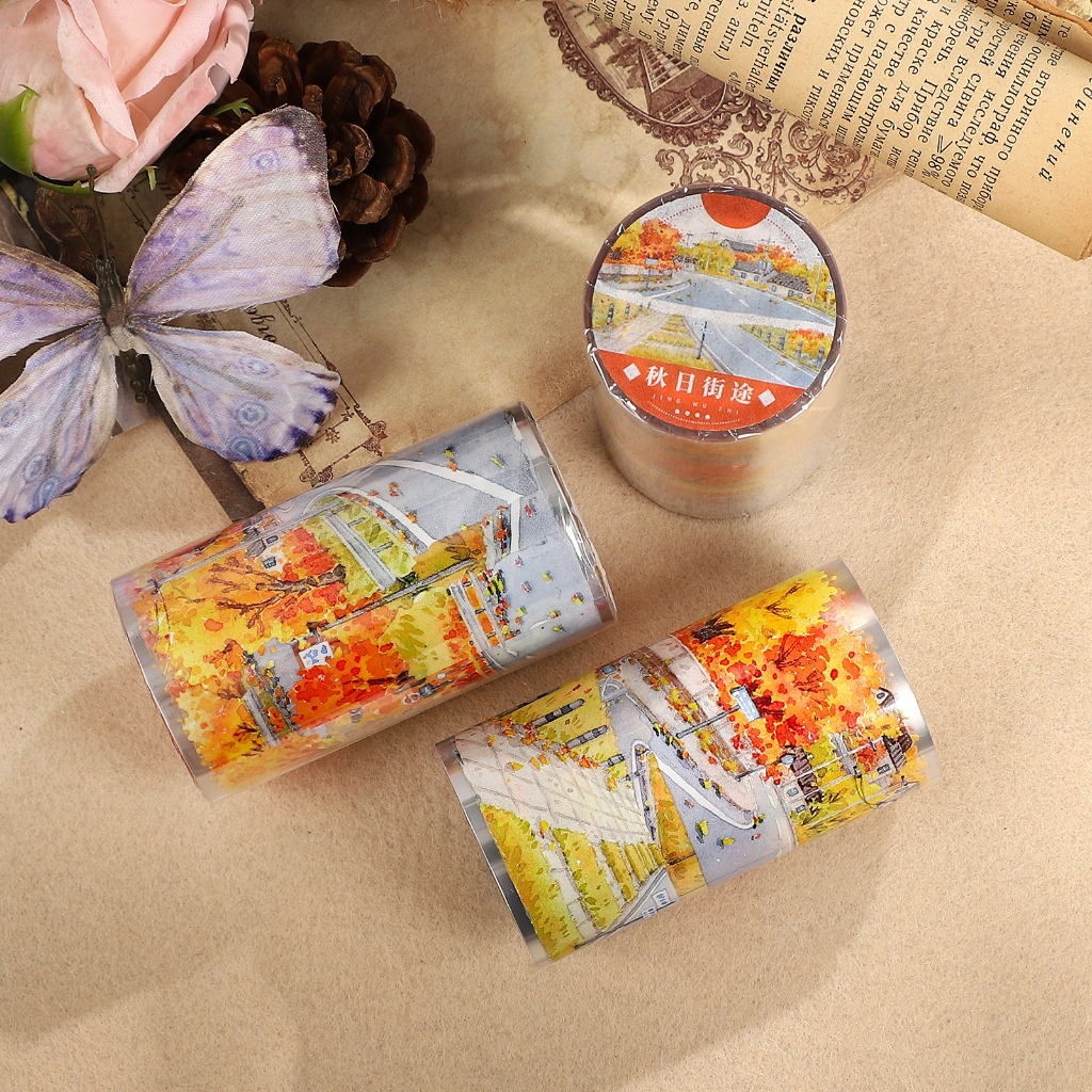 JIANWU 70 มม.* 5 M Vintage Street Cherry Blossoms ภูมิทัศน์วัสดุ Collage Scrapbooking PET เทป Creative DIY Journal เครื่องเขียน