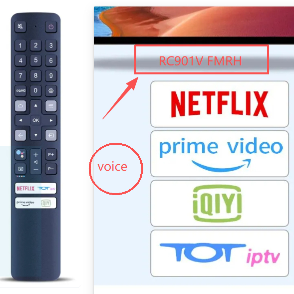 ยี่ห้อใหม่สําหรับ TCL สมาร์ททีวี NETFLIX QIY RC901V FMRH รีโมทคอนโทรลด้วยเสียง