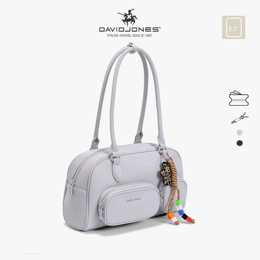 David Jones Paris Violette Chubby Bag ฤดูใบไม้ร่วงฤดูหนาว กระเป๋าสะพายมือหนังเทียมผ้าไนลอนสำหรับผู้หญิง ดีไซน์ท๊อปแฮนด์