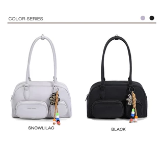 David Jones Paris Violette Chubby Bag ฤดูใบไม้ร่วงฤดูหนาว กระเป๋าสะพายมือหนังเทียมผ้าไนลอนสำหรับผู้หญิง ดีไซน์ท๊อปแฮนด์