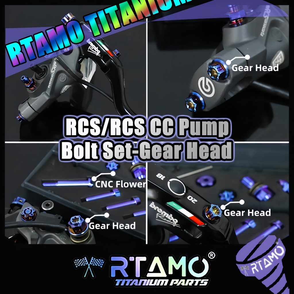RTAMO ปั้มเบรค Brembo RCS Corsa Corta 14-19 Italy Brembo Red Logo สลักปั๊มเบรกและเม็ดปรับ ชุดน็อตปั๊มไทเทเนียมของแท้