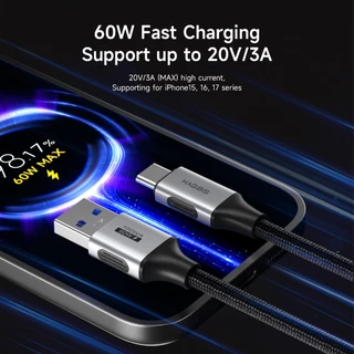 Hagibis สาย USB C ถึง USB A Type C สายชาร์จเร็วสายเคเบิลข้อมูลความเร็วสูงเข้ากันได้กับ iPhone 17 16 Pro iPad พิกเซล Samsung