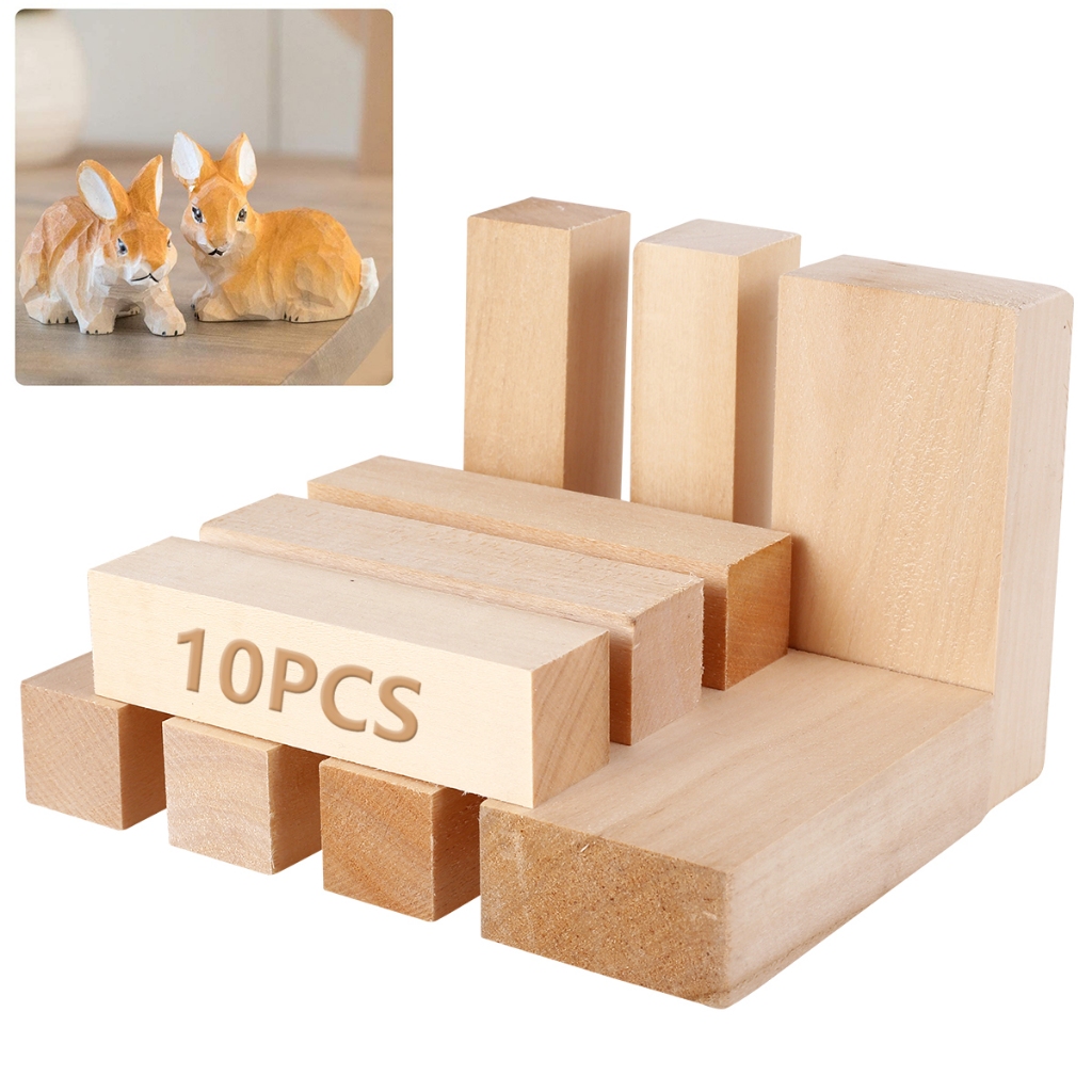10 ชิ้น Basswood แกะสลักบล็อกธรรมชาติไม้แกะสลักบล็อก 2 ขนาดแบบพกพายังไม่เสร็จไม้บล็อก