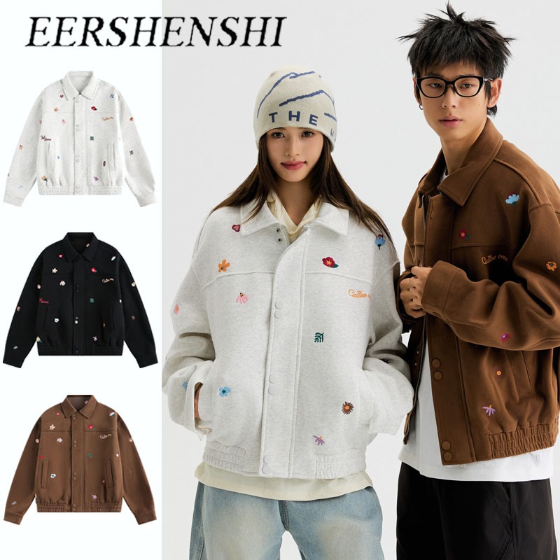 เสื้อแจ็คเก็ตลายดอกไม้ EERSHENSHI สำหรับวัยรุ่น ออกแบบมาในสไตล์ casual workwear ไซส์ใหญ่ unisex สวมใส่สบายตลอดวัน