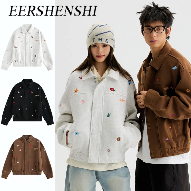 เสื้อแจ็คเก็ตลายดอกไม้ EERSHENSHI สำหรับวัยรุ่น ออกแบบมาในสไตล์ casual workwear ไซส์ใหญ่ unisex สวมใส่สบายตลอดวัน