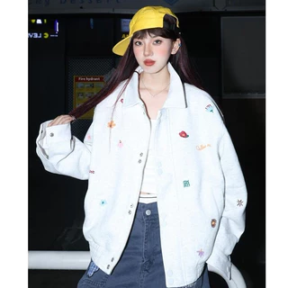 เสื้อแจ็คเก็ตลายดอกไม้ EERSHENSHI สำหรับวัยรุ่น ออกแบบมาในสไตล์ casual workwear ไซส์ใหญ่ unisex สวมใส่สบายตลอดวัน