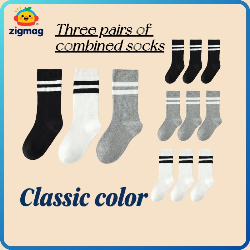 ถุงเท้าลายทางสำหรับเด็ก 3 คู่ อายุ 3-12 ปี ทำจากผ้าฝ้ายนุ่ม มีหลากหลายสี