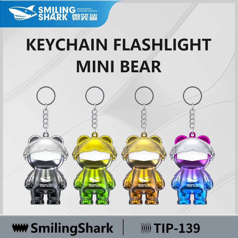 SmilingShark TIP139 Đèn pin siêu sáng พวงกุญแจ มินิ ไฟฉายหมี 2 อิน 1 จี้พวงกุญแจ พร้อมแบตเตอรี่แบบถอดเปลี่ยนได้ โหมดเดี่ยว ของขวัญตกแต่งกระเป๋าแฟชั่นกันน้ำ