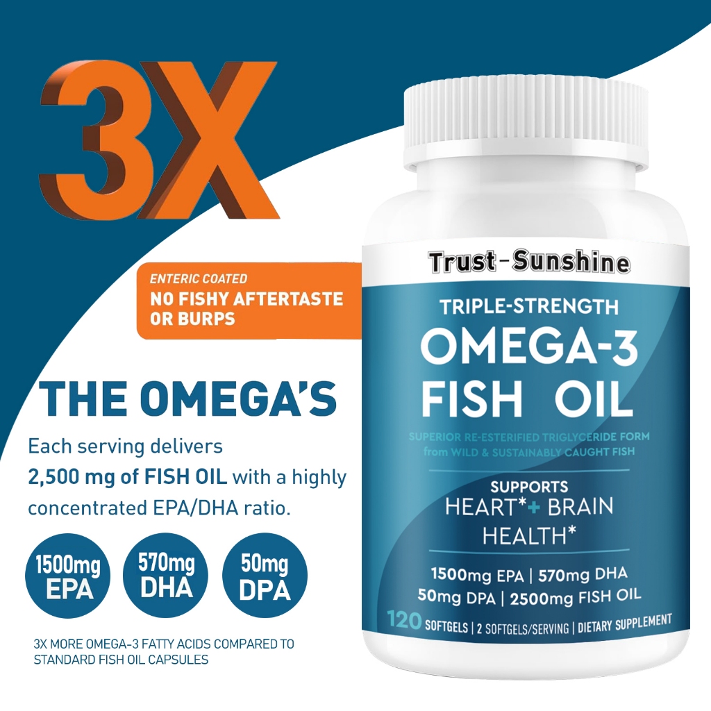 trust-sunshine omega 3 Fish oil softgel ความบริสุทธิ์สูง EPA,DHA,DPA อาหารเสริมสุขภาพหัวใจสมอง