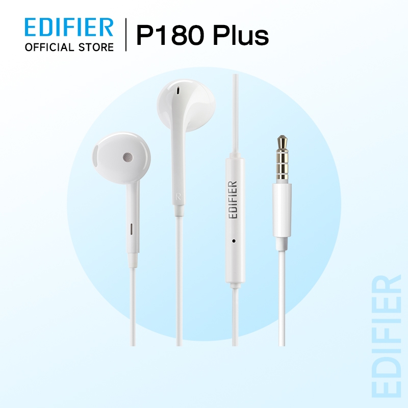 Edifier P180 Plus หูฟังกึ่งอินเอียร์สีขาวพร้อมไมโครโฟนและรีโมท