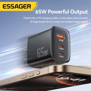 เครื่องชาร์จ Essager Gan Type C 65W 2C1A อะแดปเตอร์ชาร์จเร็วอุณหภูมิต่ําอัจฉริยะ Usb