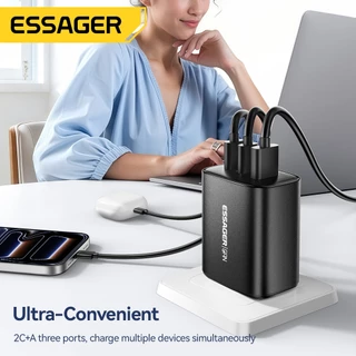 เครื่องชาร์จ Essager Gan Type C 65W 2C1A อะแดปเตอร์ชาร์จเร็วอุณหภูมิต่ําอัจฉริยะ Usb