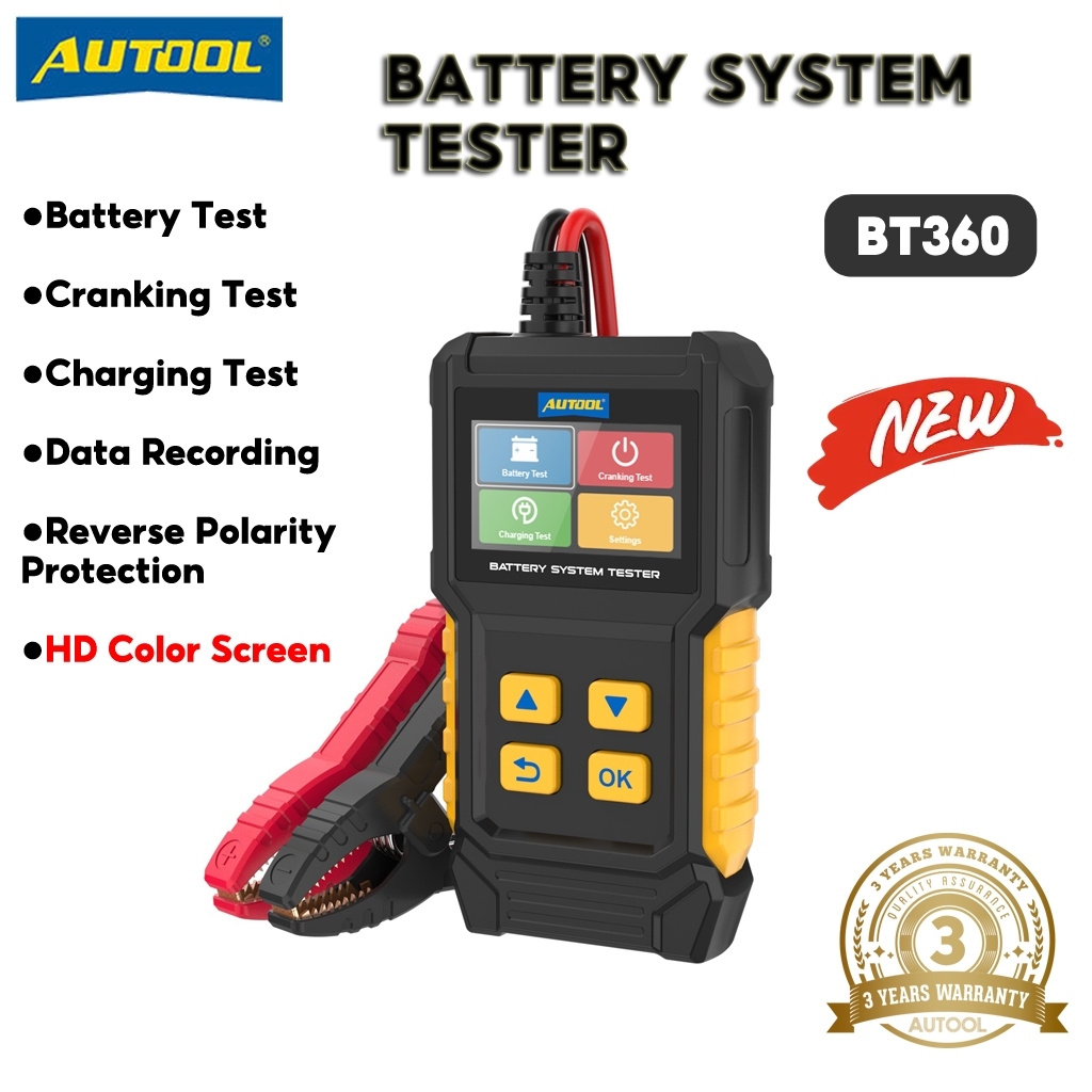 AUTOOL BT360 12V เครื่องทดสอบแบตเตอรี่รถยนต์ CCA 20-2000 การวินิจฉัยยานยนต์แบบดิจิตอลเครื่องมือสแกนก