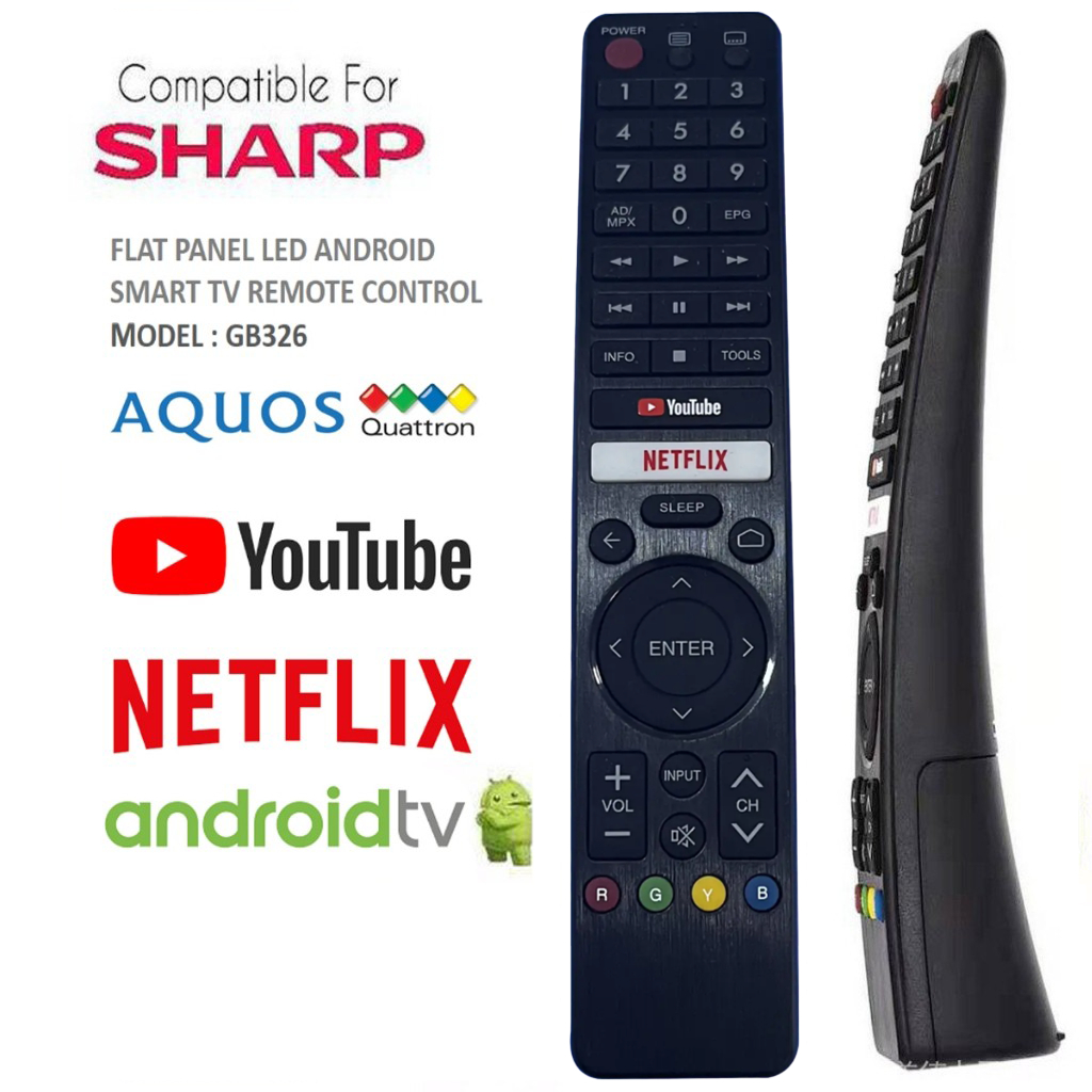 Remote รีโมททีวี SHARP LED/Android Smart TV GB326WJSA รีโมท - Netflix/YouTube - ไม่รองรับเสียง