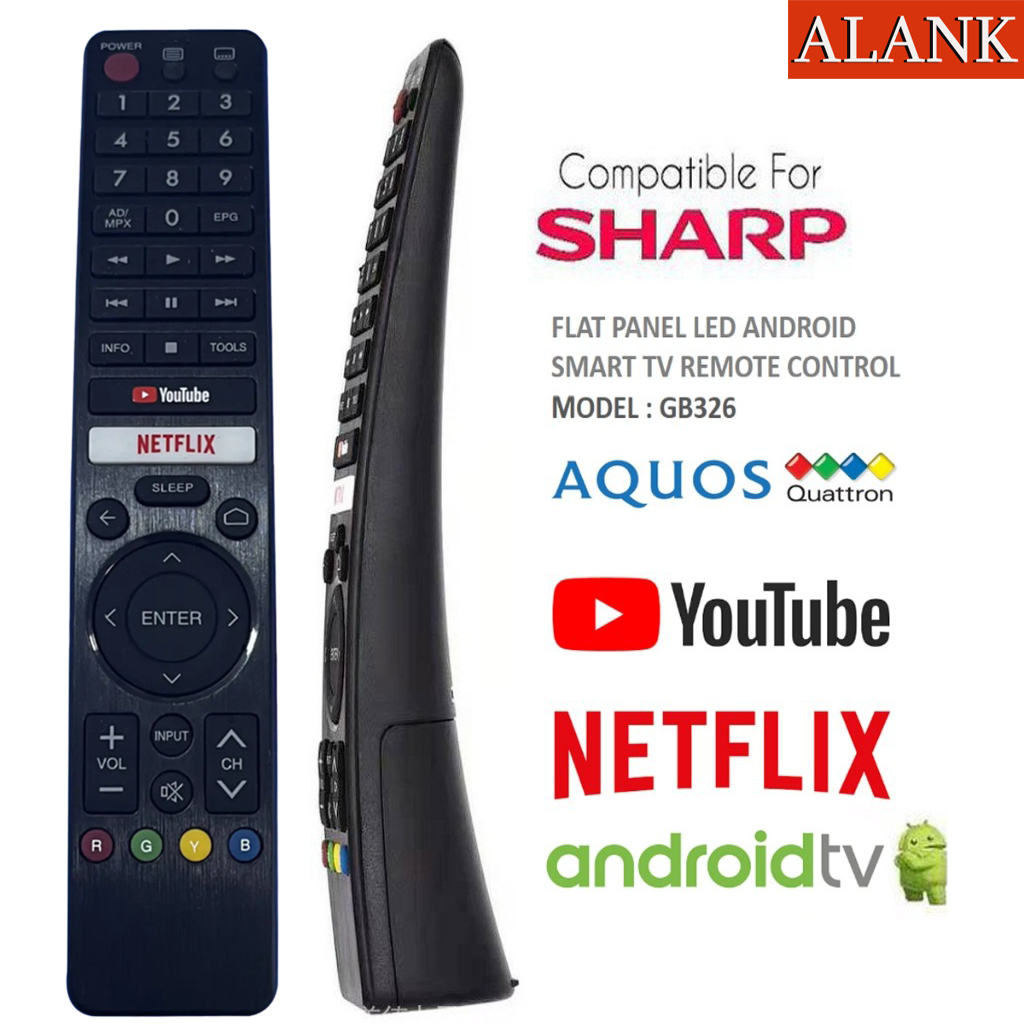 ALANK Remote รีโมททีวี SHARP LCD Android Smart TV (รีโมท ของแท้/ ไม่รองรับเสียง/ NETFLIX/ YouTube)