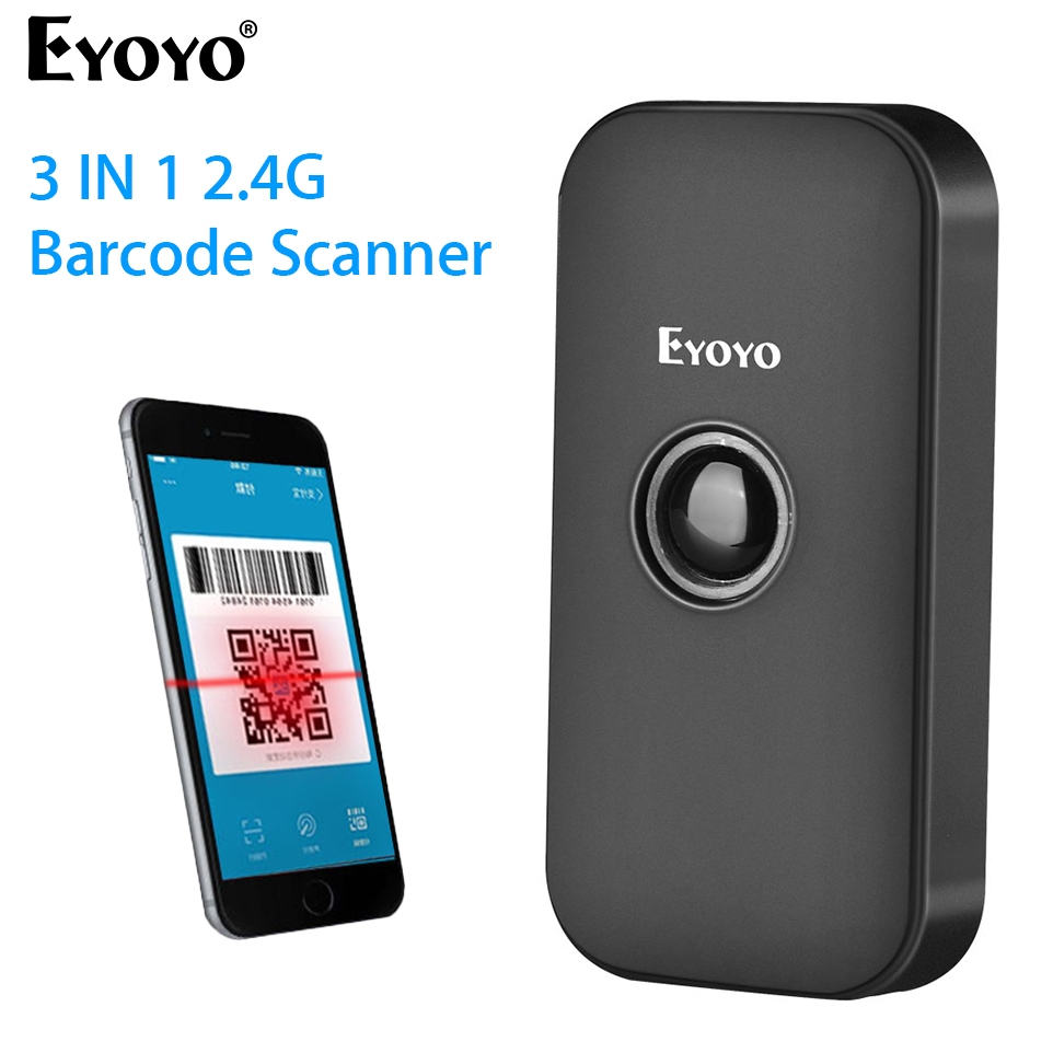Eyoyo EY-009P 3-in-1 USB/2.4G ไร้สาย/บลูทูธ 1D 2D QR เครื่องสแกนเนอร์ 650mAh แบตเตอรี่ 50 M สําหรับ 