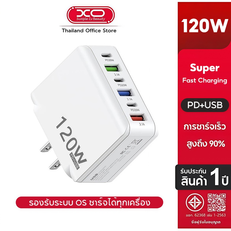 6-Port 120W PD USB Type-C อะแดปเตอร์ชาร์จเร็วหลายอุปกรณ์