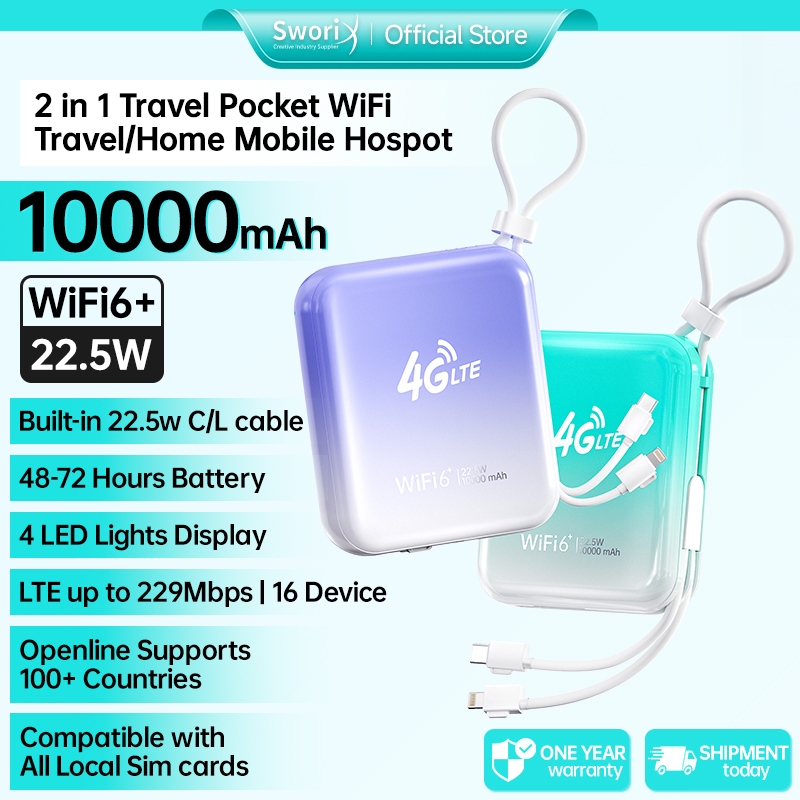 Pocket Travel WiFi Global Wireless Hotspot Mini Mobile WiFi 1WmAh ช่องเสียบการ์ด Local Shipping Openline ซิมการ์ดพร้อม CCC Certification ความเร็วสูง 10 ผู้ใช้ Travel l Office I Home