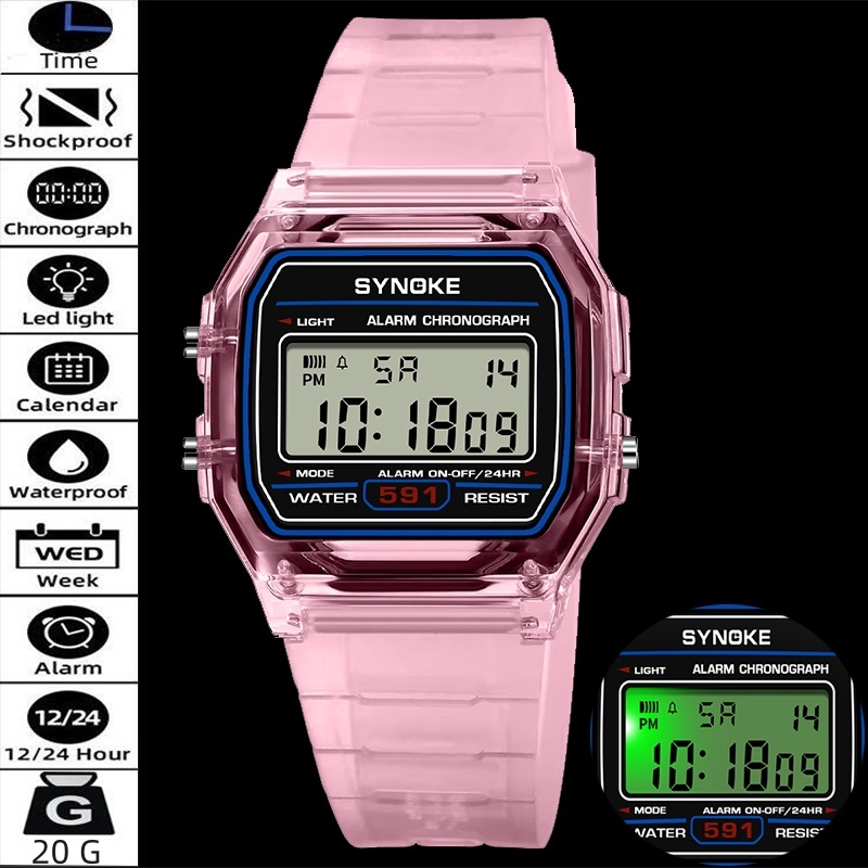 Synoke Unisex นาฬิกาดิจิตอลจอแสดงผล 12 24 ชั่วโมงแฟชั่นสายรัด PU กันน้ํา LED Chronograph นักเรียนทหารนาฬิกาข้อมือกีฬา