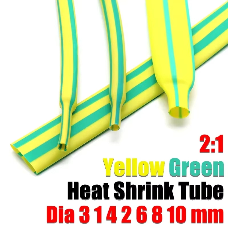 1M สีเหลืองสีเขียวความร้อนหด Heatshrinkled Tube 2:1 เส้นผ่านศูนย์กลาง 1 มม. ~ 20 มม. ท่อ Sleeving DIY Wrap ลวดซ่อมสาย Protector