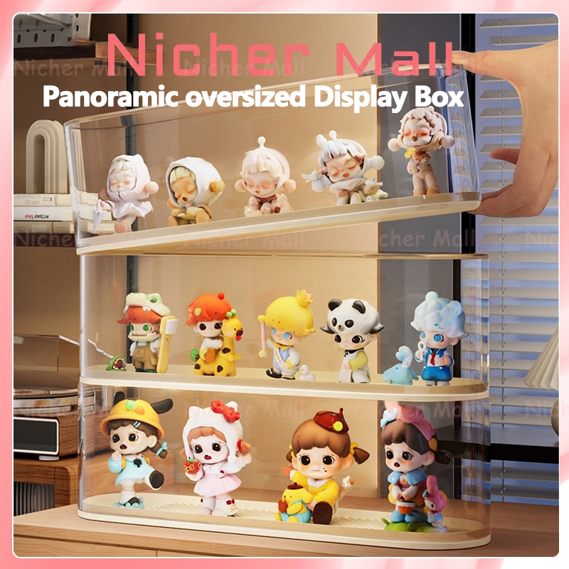 Pop Mart Trendy Blind Box Display อินเทรนด์กล่องตาบอดจอแสดงผล Panoramic ขนาดใหญ่กล่องแสดง-แนะนําของเล่นตัวเลขสําหรับตกแต่งโต๊ะรถยนต์และของสะสม