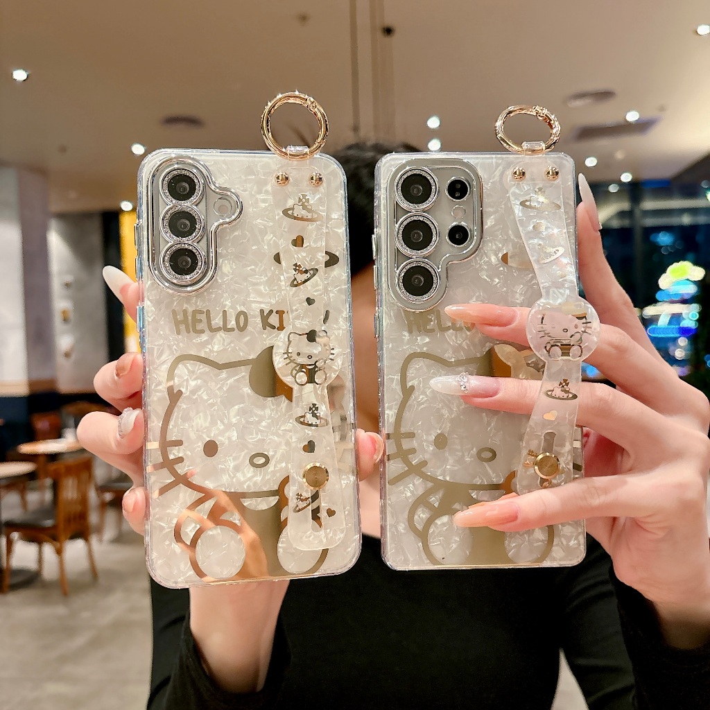ลายเปลือกหอย การ์ตูนน่ารัก Hello Kitty แถบข้อมือ เคส Samsung Galaxy S25 FE S25 Edge S25 Ultra S25 Plus S25 S24 Ultra S24 Plus S24 S23 Ultra S22Ultra A36 A34 A35 A56 A54 A55 A26 A07 A17 5G Case เคสโทรศัพท์ใหม่ IMD ป้องกันการตก เคสมือถือซัมซุง