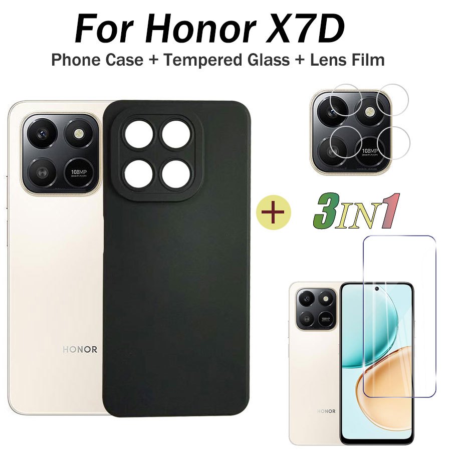 3in1 สําหรับ Honor X7D เคสโทรศัพท์กระจกนิรภัยฟิล์ม + เลนส์ฟิล์ม + สําหรับ Honor X9D เคสโทรศัพท์กันกร