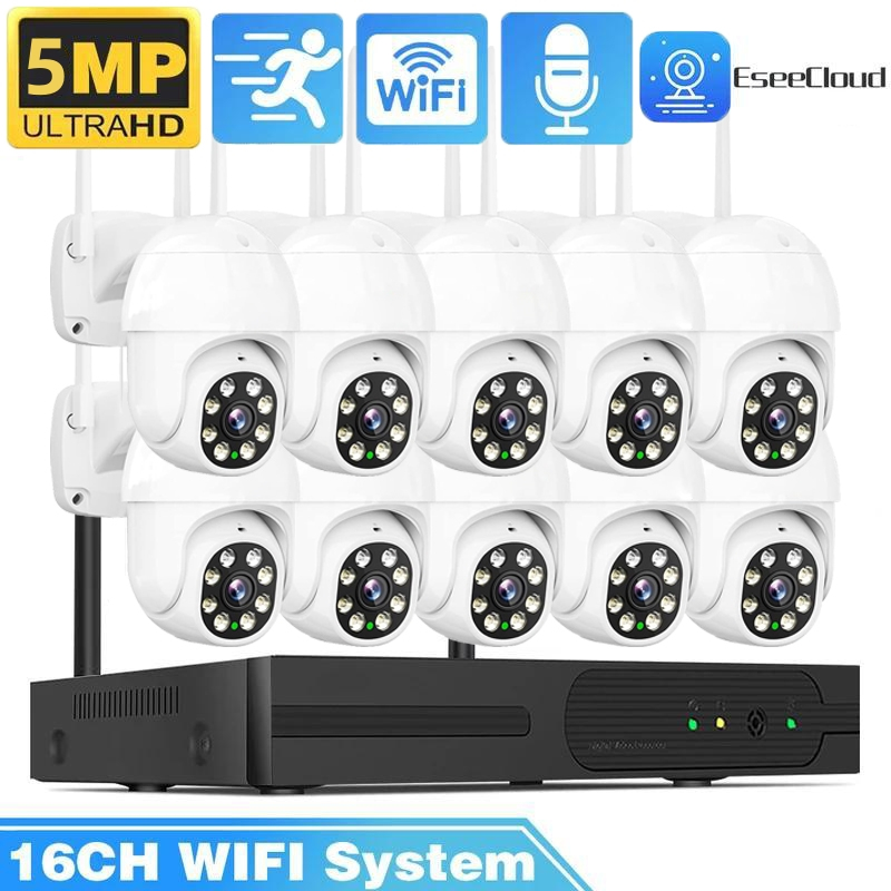 8MP 4K 16CH WIFI NVR ระบบกล้องวงจรปิดชุดเฝ้าระวังการติดตามอัตโนมัติ P2P สี Night Vision PTZ กล้อง IP