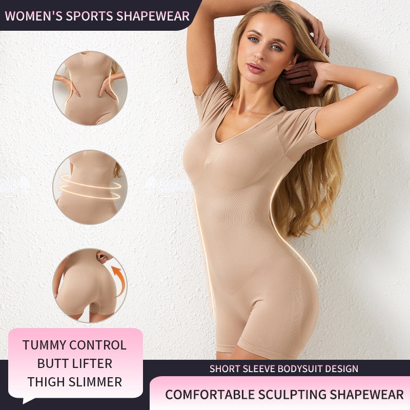 ผู้หญิงไม่มีรอยต่อรูปร่างสวมใส่แขนสั้นบอดี้สูท Slimming Tube top Croset ท้อง buttock ยกนักมวย