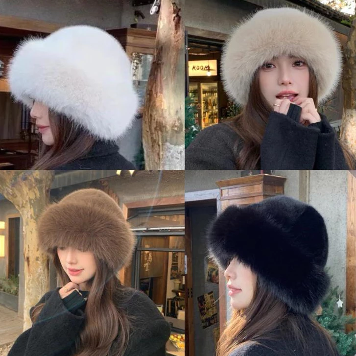 Meiyangtwo.th Fluffy Faux Bucket หมวกสําหรับผู้หญิงตุ๊กตาหมวกชาวประมงหมวกฤดูหนาวที่อบอุ่น Thicken เย็น Snowy Day ปานามาใหม่